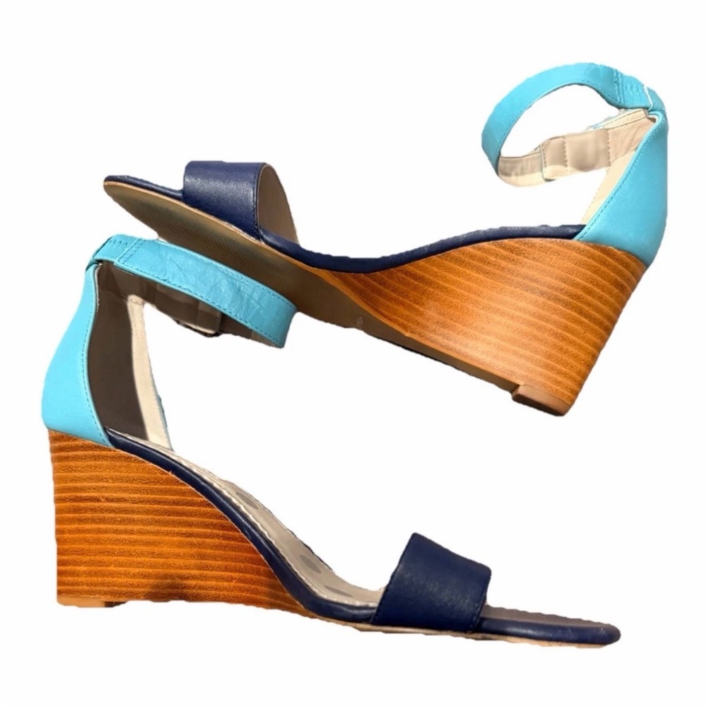 Boden Two-Tone Ankle-Strap Heels in Navy and Teal